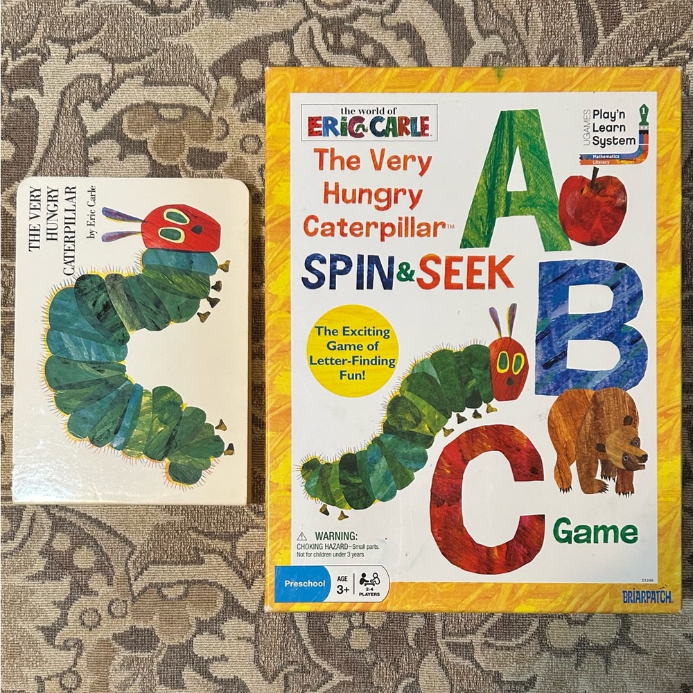 Eric Carle The Very Hungry Caterpillar Board Book / Spin & Seek ABC game.